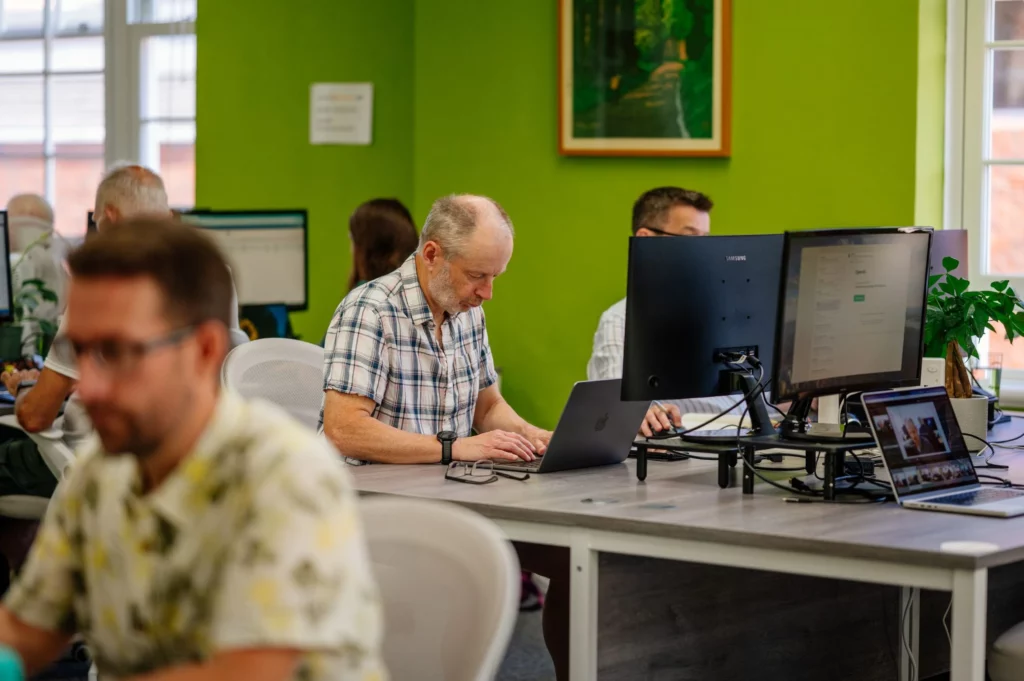 Members working at desks at Horsham Coworking