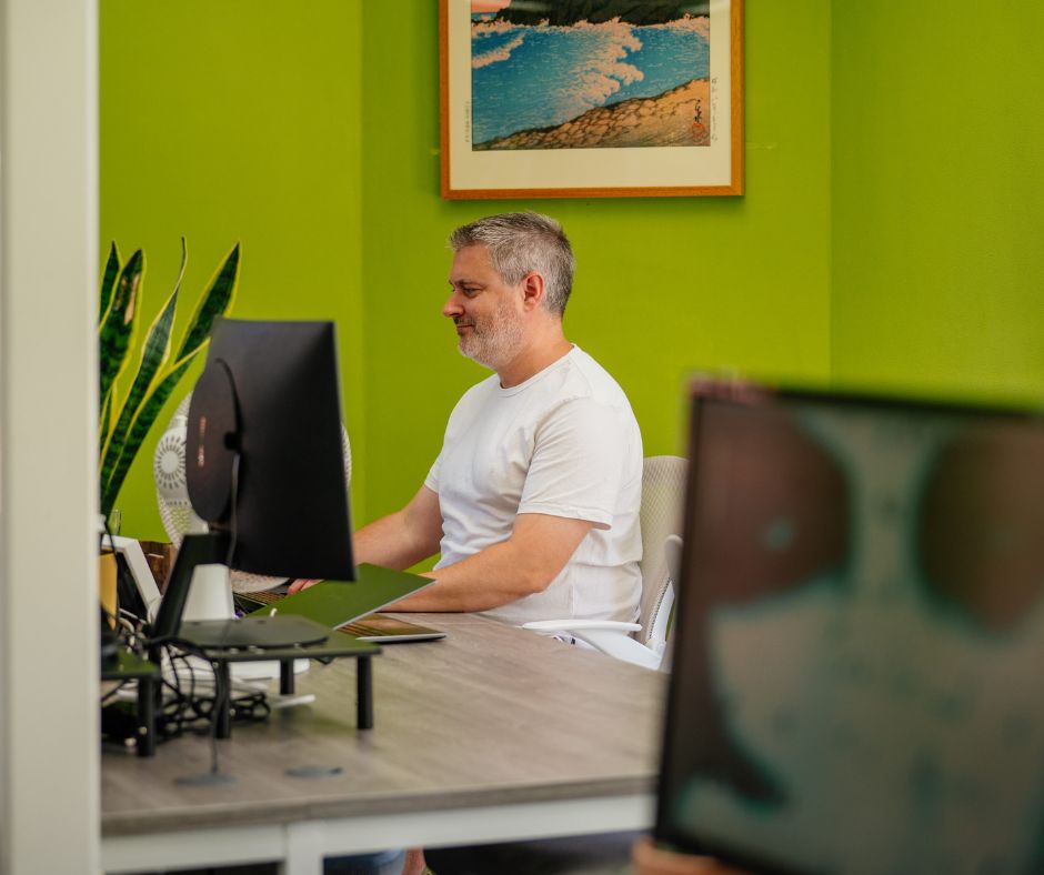 horsham coworking co-founder working at desk